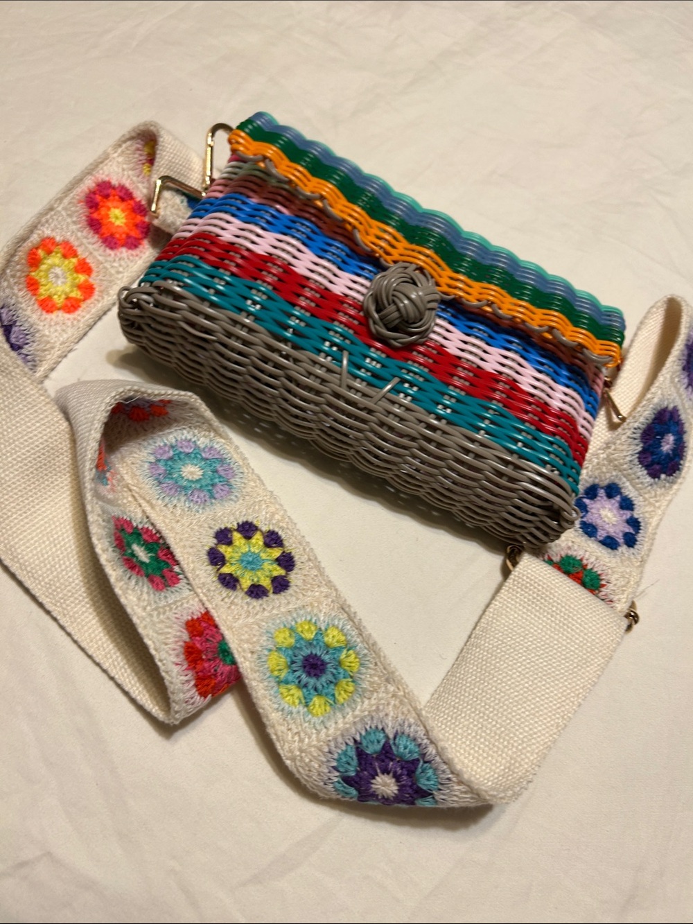 The Lilley Line Multicolor Wicker Crossbody Bag with Embroidered Strap - Picture 12 of 12